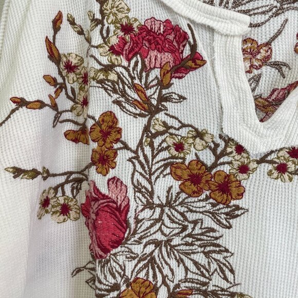 Sundance Womens Large White Floral Embroidered Waffle Knit Long Sleeve Top - Picture 5 of 9
